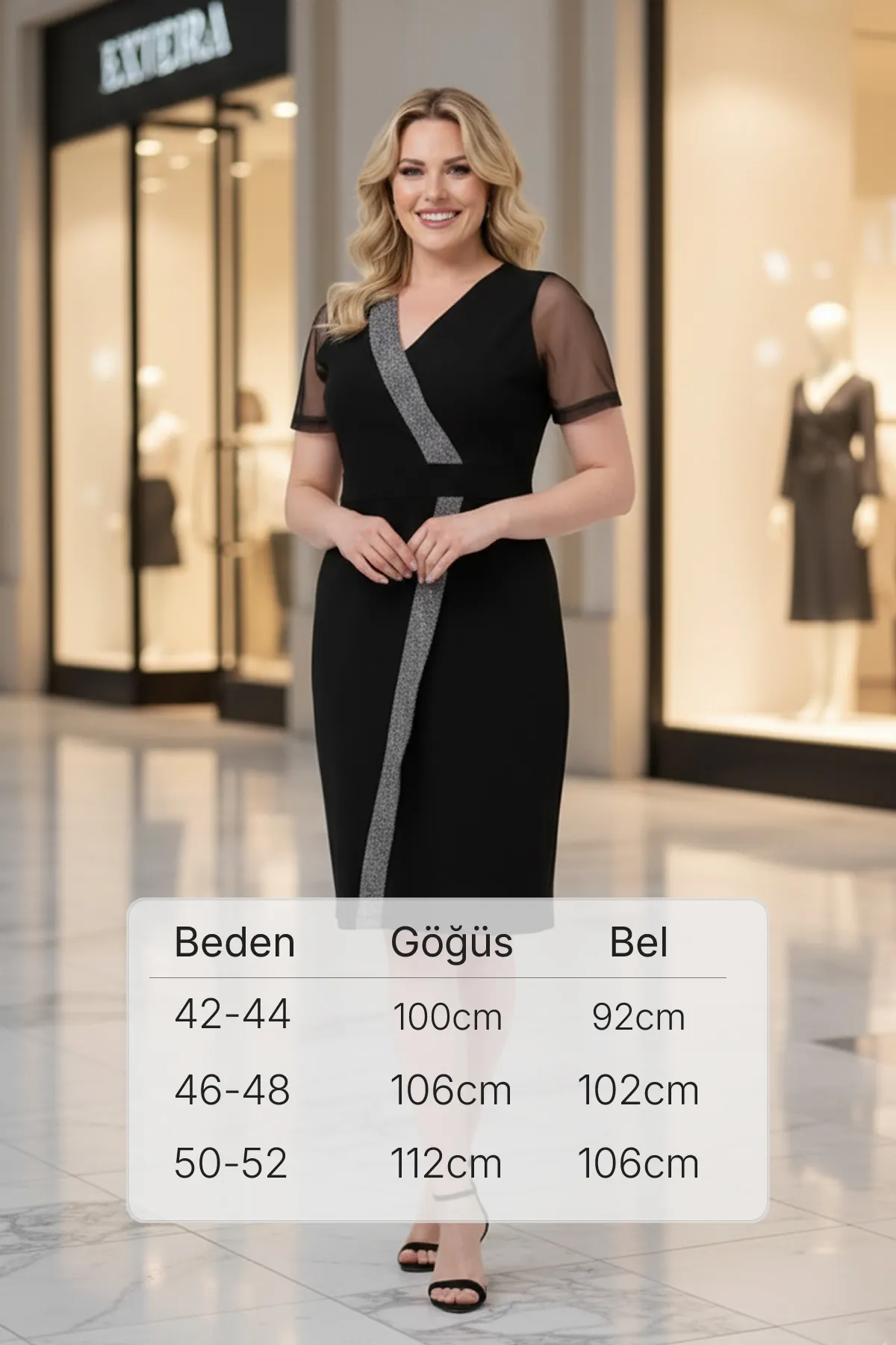 Gümüş Şerit Detaylı Kruvaze Siyah Elbise